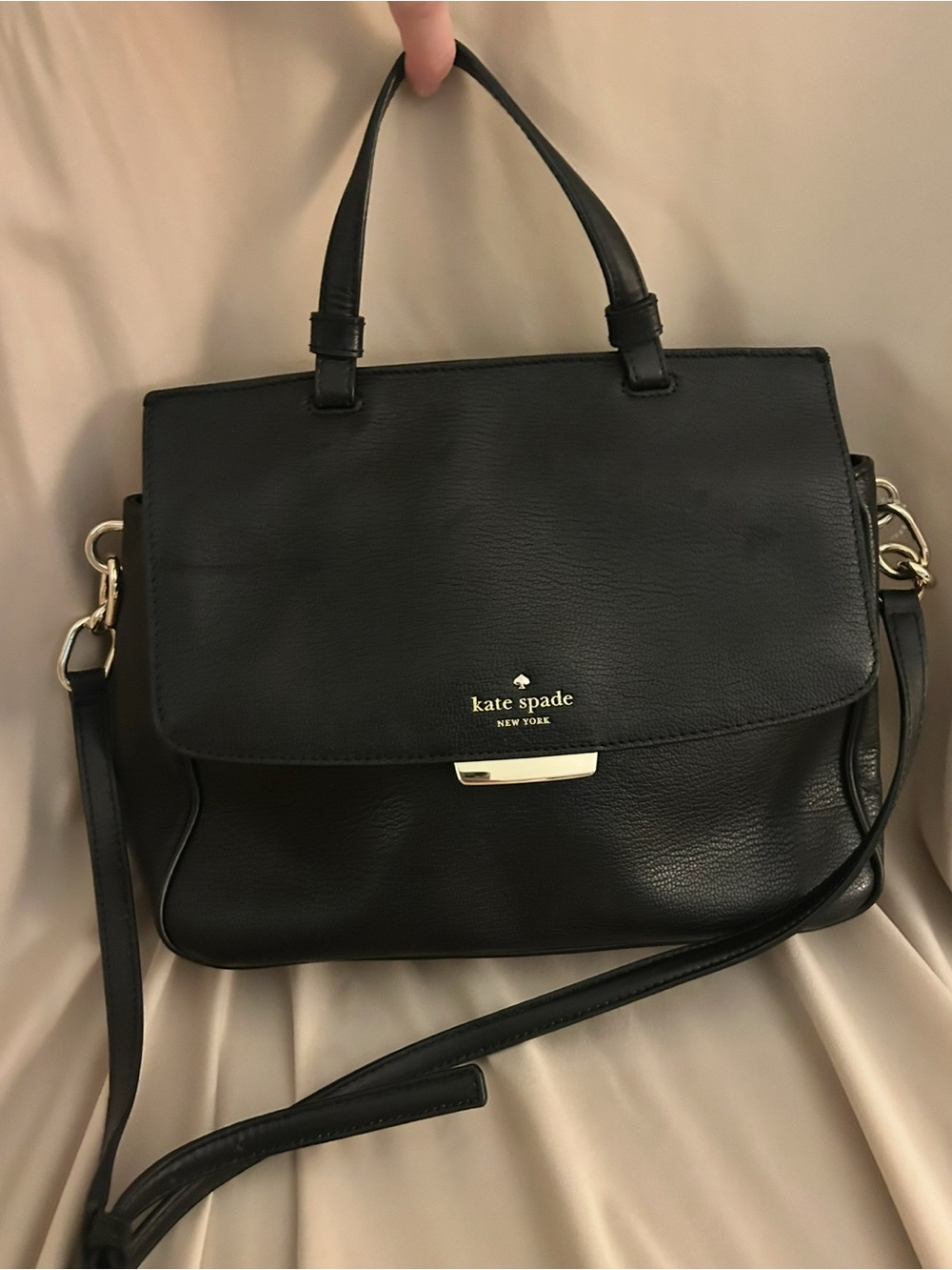 kate spade Black Leather Top-Handle Satchel with Detachable Strap